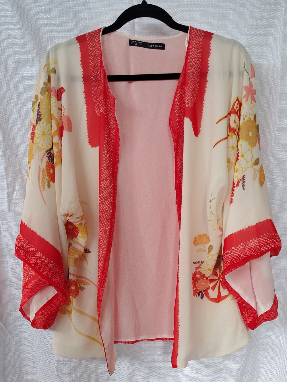 Zara Cream and Orange Floral Kimono Jacket Medium Lightweight
